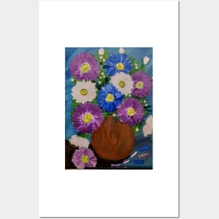 A lovely boutique of flowers in a blue vase . Posters and Art